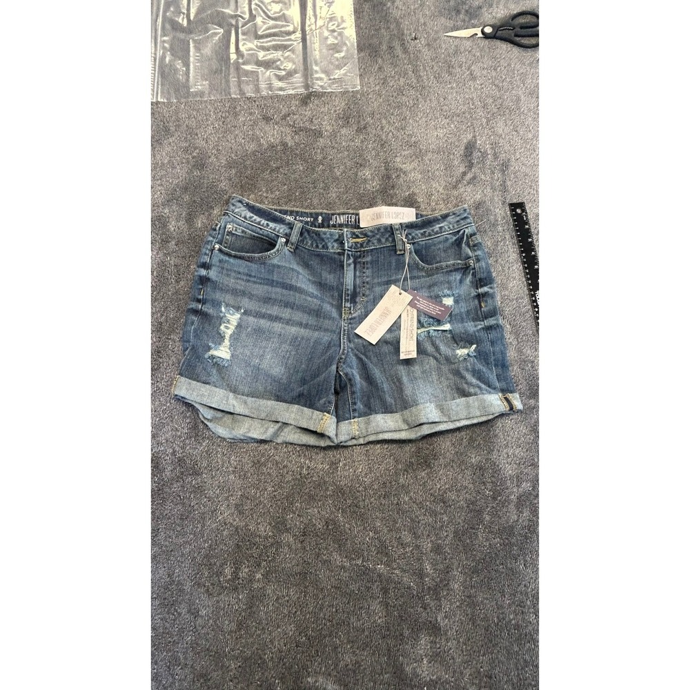 Jennifer Lopez Womens Mid Rise Boyfriend Shorts Distressed Denim Blue Size 10